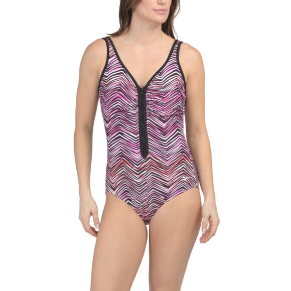 REEBOK Black Zipper One-piece Swimsuit - Picture 1 of 2